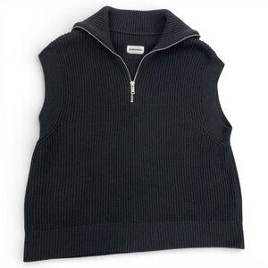 Armedangels Aylaa Sleeveless Sweater Ribbed Black Knit Vest Zip Collar Women XS